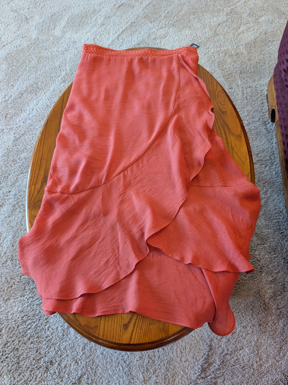Rust Red Ruffled Midi Skirt - Size L, NEW - Picture 7 of 7